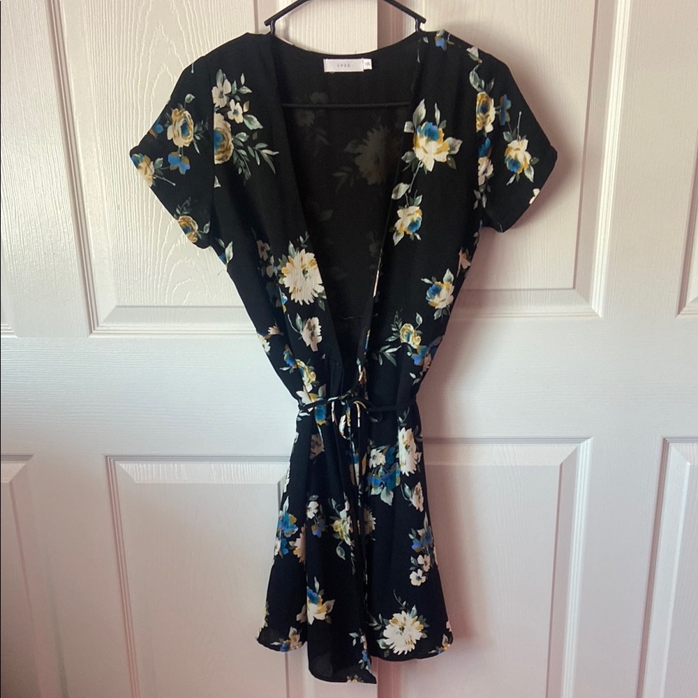 Lush, Floral Black Wrap Dress, pre-owned, excellent condition. Women’s size S